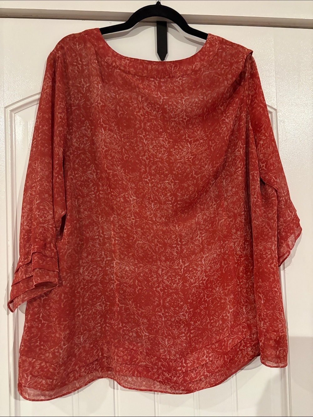 Coldwater Creek Red Floral V-Neck Tunic Blouse - Picture 3 of 4